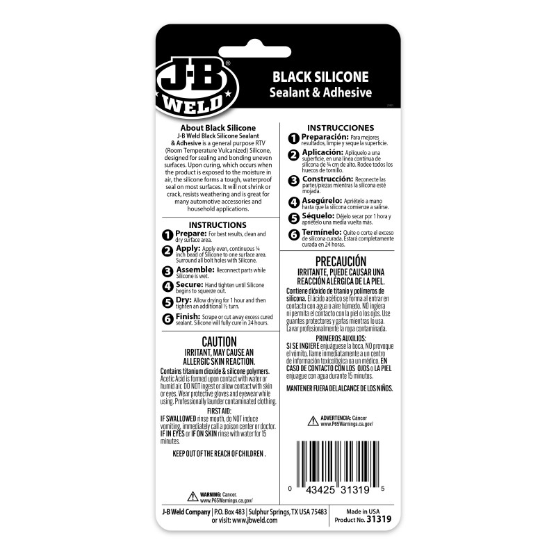 31319 JB Weld BLACK RTV SILICONE GASKET MAKER AND SEALANT 85G TUBE - Image 3